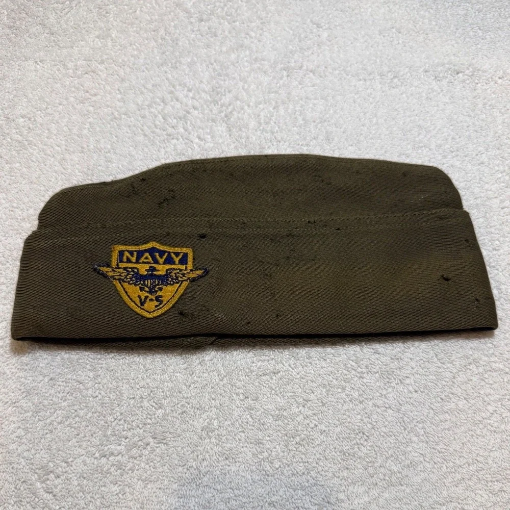 VTG US Navy V-5 Pilot Training Garrison Cap Olive Drab Wool Military Hat WWII